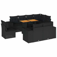 Thumbnail for 9-tlg. Garten-Sofagarnitur mit Kissen Schwarz Poly Rattan