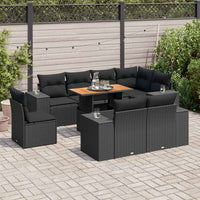 Thumbnail for 9-tlg. Garten-Sofagarnitur mit Kissen Schwarz Poly Rattan
