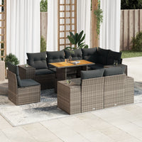 Thumbnail for 9-tlg. Garten-Sofagarnitur mit Kissen Grau Poly Rattan