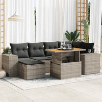 Thumbnail for 7-tlg. Garten-Sofagarnitur mit Kissen Grau Poly Rattan