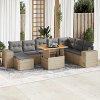 Thumbnail for 9-tlg. Garten-Sofagarnitur mit Kissen Beige Poly Rattan Akazie