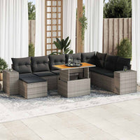 Thumbnail for 9-tlg. Garten-Sofagarnitur mit Kissen Grau Poly Rattan Akazie