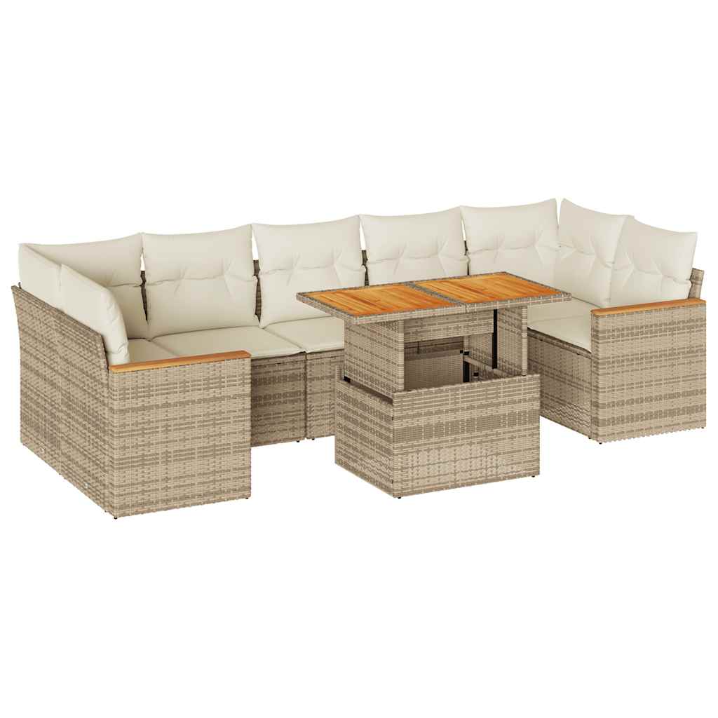 7-tlg. Garten-Sofagarnitur mit Kissen Beige Poly Rattan Akazie
