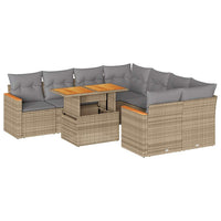 Thumbnail for 9-tlg. Garten-Sofagarnitur mit Kissen Beige Poly Rattan Akazie