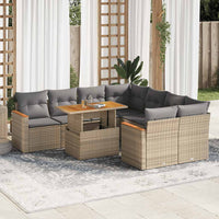 Thumbnail for 9-tlg. Garten-Sofagarnitur mit Kissen Beige Poly Rattan Akazie