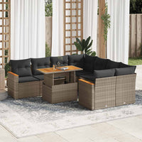 Thumbnail for 9-tlg. Garten-Sofagarnitur mit Kissen Grau Poly Rattan Akazie