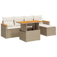 Thumbnail for 6-tlg. Garten-Sofagarnitur mit Kissen Beige Poly Rattan Akazie