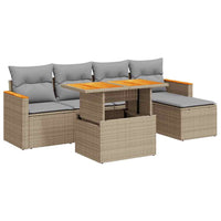 Thumbnail for 6-tlg. Garten-Sofagarnitur mit Kissen Beige Poly Rattan Akazie