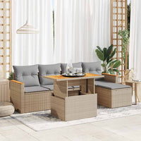 Thumbnail for 6-tlg. Garten-Sofagarnitur mit Kissen Beige Poly Rattan Akazie
