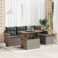 Thumbnail for 6-tlg. Garten-Sofagarnitur mit Kissen Grau Poly Rattan Akazie