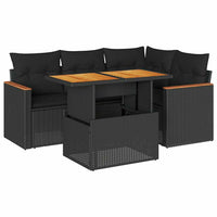 Thumbnail for 5tlg. Garten-Sofagarnitur mit Kissen Schwarz Poly Rattan Akazie