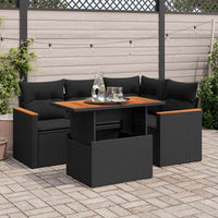 Thumbnail for 5tlg. Garten-Sofagarnitur mit Kissen Schwarz Poly Rattan Akazie