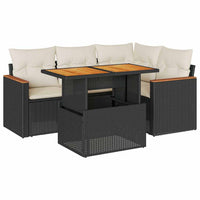 Thumbnail for 5tlg. Garten-Sofagarnitur mit Kissen Schwarz Poly Rattan Akazie