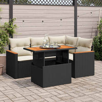 Thumbnail for 5tlg. Garten-Sofagarnitur mit Kissen Schwarz Poly Rattan Akazie