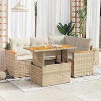 Thumbnail for 5-tlg. Garten-Sofagarnitur mit Kissen Beige Poly Rattan Akazie