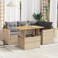 Thumbnail for 5-tlg. Garten-Sofagarnitur mit Kissen Beige Poly Rattan Akazie