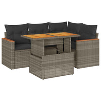 Thumbnail for 5-tlg. Garten-Sofagarnitur mit Kissen Grau Poly Rattan Akazie
