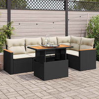 Thumbnail for 5tlg. Garten-Sofagarnitur mit Kissen Schwarz Poly Rattan Akazie