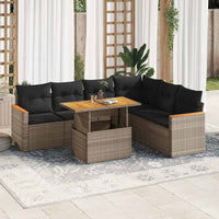 Thumbnail for 7-tlg. Garten-Sofagarnitur mit Kissen Grau Poly Rattan Akazie
