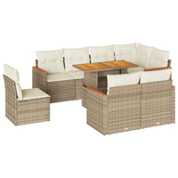 Thumbnail for 9-tlg. Garten-Sofagarnitur mit Kissen Beige Poly Rattan Akazie