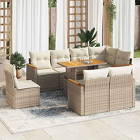 Thumbnail for 9-tlg. Garten-Sofagarnitur mit Kissen Beige Poly Rattan Akazie