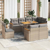 Thumbnail for 9-tlg. Garten-Sofagarnitur mit Kissen Beige Poly Rattan Akazie