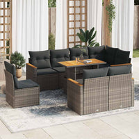 Thumbnail for 9-tlg. Garten-Sofagarnitur mit Kissen Grau Poly Rattan Akazie