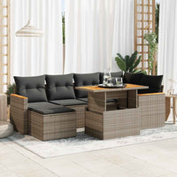 Thumbnail for 7-tlg. Garten-Sofagarnitur mit Kissen Grau Poly Rattan Akazie