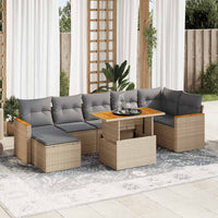 Thumbnail for 8-tlg. Garten-Sofagarnitur mit Kissen Beige Poly Rattan Akazie