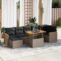 Thumbnail for 8-tlg. Garten-Sofagarnitur mit Kissen Grau Poly Rattan Akazie