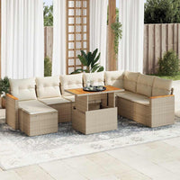 Thumbnail for 9-tlg. Garten-Sofagarnitur mit Kissen Beige Poly Rattan Akazie