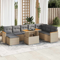 Thumbnail for 9-tlg. Garten-Sofagarnitur mit Kissen Beige Poly Rattan Akazie