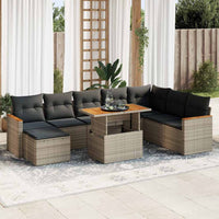 Thumbnail for 9-tlg. Garten-Sofagarnitur mit Kissen Grau Poly Rattan Akazie