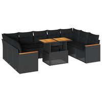 Thumbnail for 10-tlg. Garten-Sofagarnitur mit Kissen Schwarz Poly Rattan