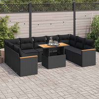 Thumbnail for 10-tlg. Garten-Sofagarnitur mit Kissen Schwarz Poly Rattan