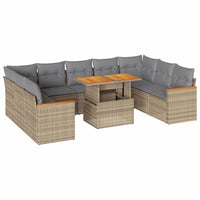 Thumbnail for 10-tlg. Garten-Sofagarnitur mit Kissen Beige Poly Rattan Akazie