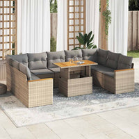 Thumbnail for 10-tlg. Garten-Sofagarnitur mit Kissen Beige Poly Rattan Akazie