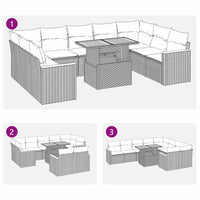 Thumbnail for 10-tlg. Garten-Sofagarnitur mit Kissen Grau Poly Rattan Akazie