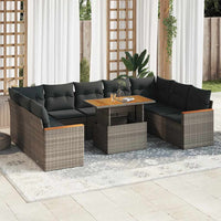 Thumbnail for 10-tlg. Garten-Sofagarnitur mit Kissen Grau Poly Rattan Akazie