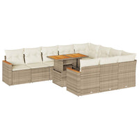 Thumbnail for 11-tlg. Garten-Sofagarnitur mit Kissen Beige Poly Rattan Akazie