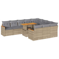 Thumbnail for 11-tlg. Garten-Sofagarnitur mit Kissen Beige Poly Rattan Akazie