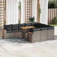 Thumbnail for 11-tlg. Garten-Sofagarnitur mit Kissen Grau Poly Rattan Akazie
