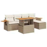 Thumbnail for 7-tlg. Garten-Sofagarnitur mit Kissen Beige Poly Rattan Akazie