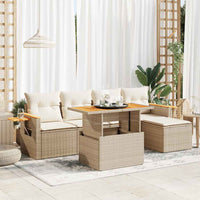 Thumbnail for 7-tlg. Garten-Sofagarnitur mit Kissen Beige Poly Rattan Akazie