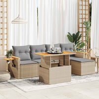 Thumbnail for 7-tlg. Garten-Sofagarnitur mit Kissen Beige Poly Rattan Akazie
