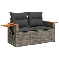 Thumbnail for 7-tlg. Garten-Sofagarnitur mit Kissen Grau Poly Rattan Akazie