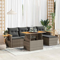 Thumbnail for 7-tlg. Garten-Sofagarnitur mit Kissen Grau Poly Rattan Akazie