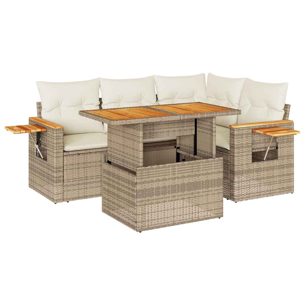 4-tlg. Garten-Sofagarnitur mit Kissen Beige Poly Rattan Akazie