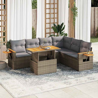 Thumbnail for 6-tlg. Garten-Sofagarnitur mit Kissen Beige Poly Rattan Akazie