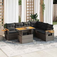 Thumbnail for 6-tlg. Garten-Sofagarnitur mit Kissen Grau Poly Rattan Akazie